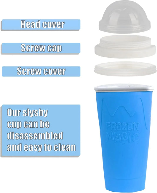 Slushy Cup 500Ml Slushie Maker Ice Cup Silica Cup Pinch Cup Summer Cooler Smoothies Cup Double Layer Squeeze Cup Slush Maker Cup Home DIY Smoothie Cup for Children and Adult