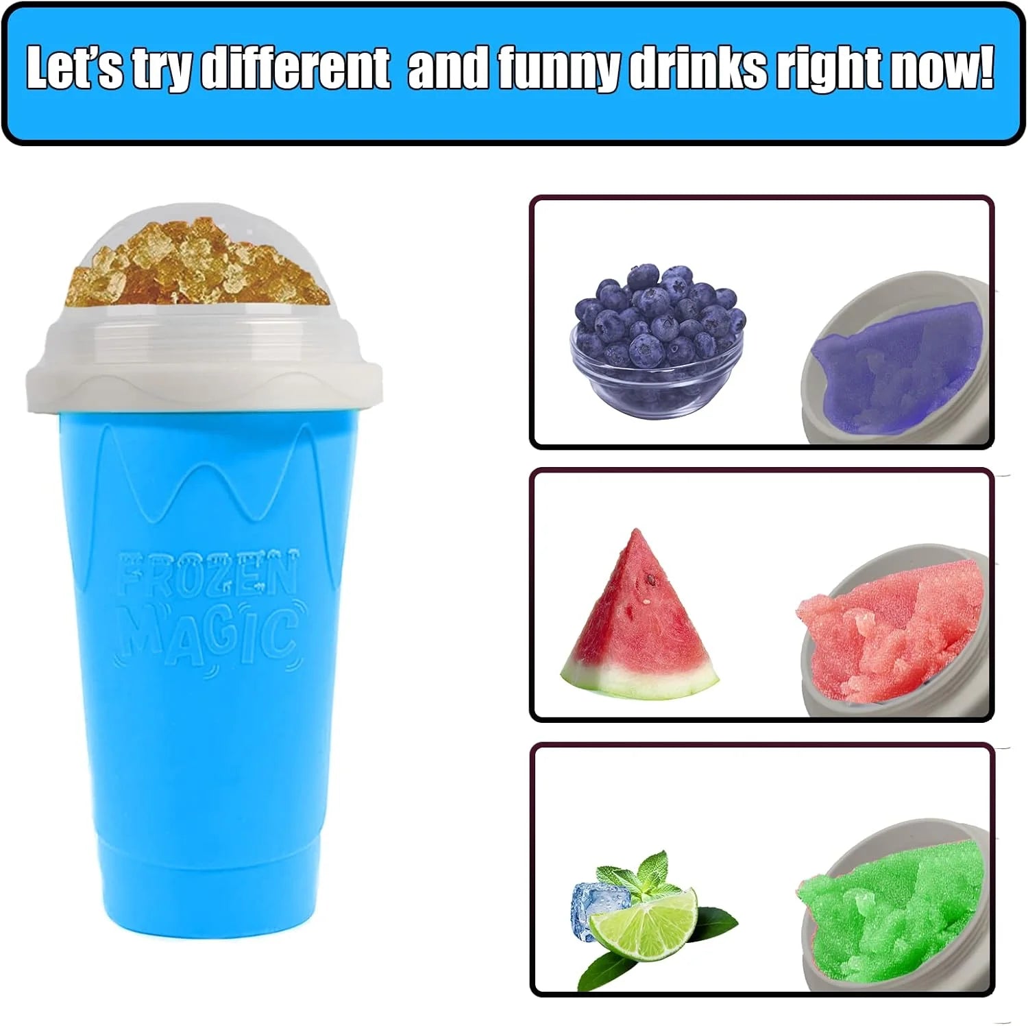 Slushy Cup 500Ml Slushie Maker Ice Cup Silica Cup Pinch Cup Summer Cooler Smoothies Cup Double Layer Squeeze Cup Slush Maker Cup Home DIY Smoothie Cup for Children and Adult
