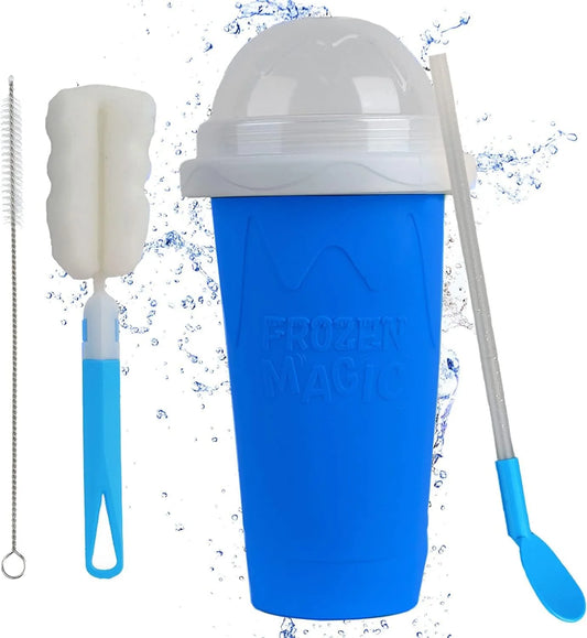 Slushy Cup 500Ml Slushie Maker Ice Cup Silica Cup Pinch Cup Summer Cooler Smoothies Cup Double Layer Squeeze Cup Slush Maker Cup Home DIY Smoothie Cup for Children and Adult